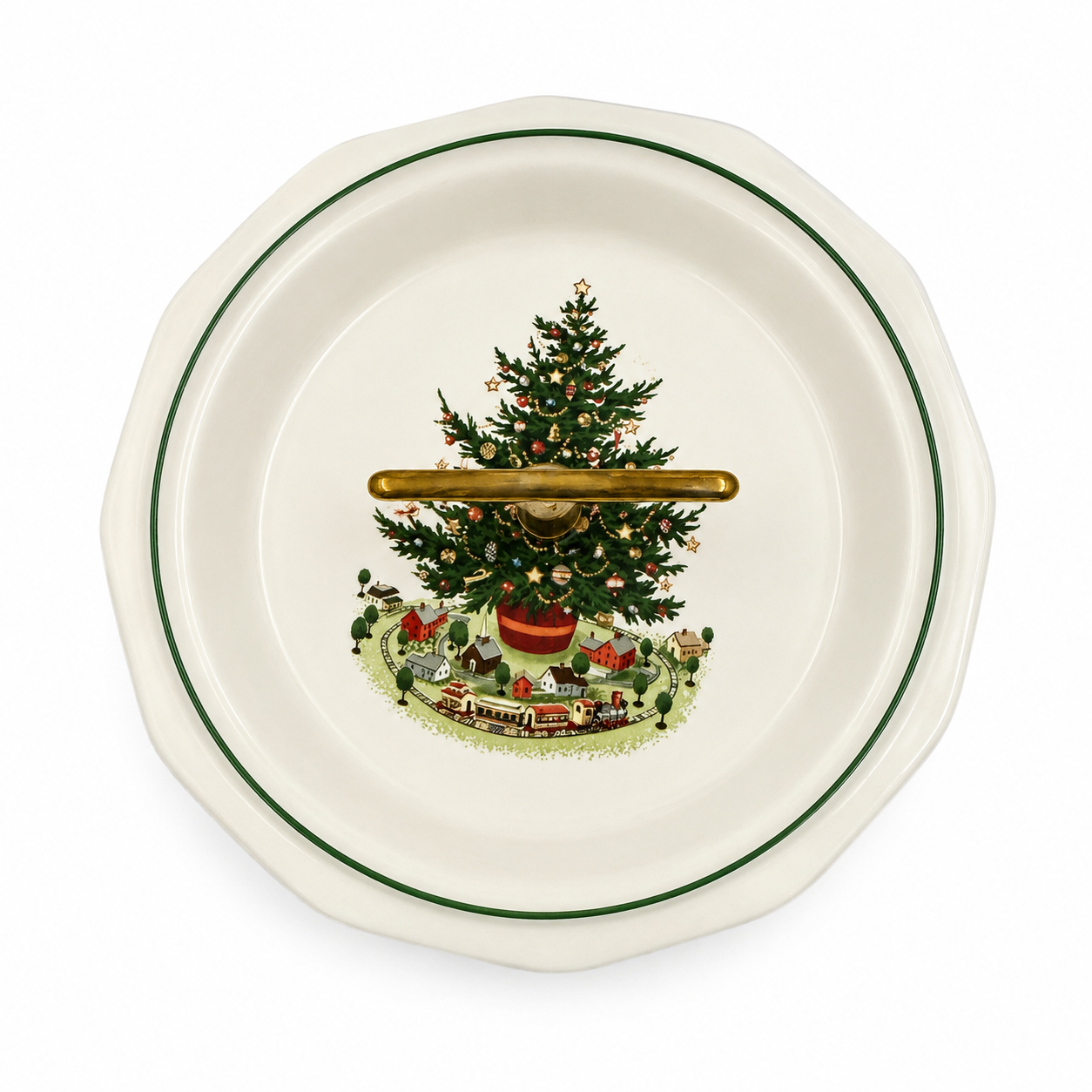 Vintage Christmas Tree Village Two-Tier Serving Stand