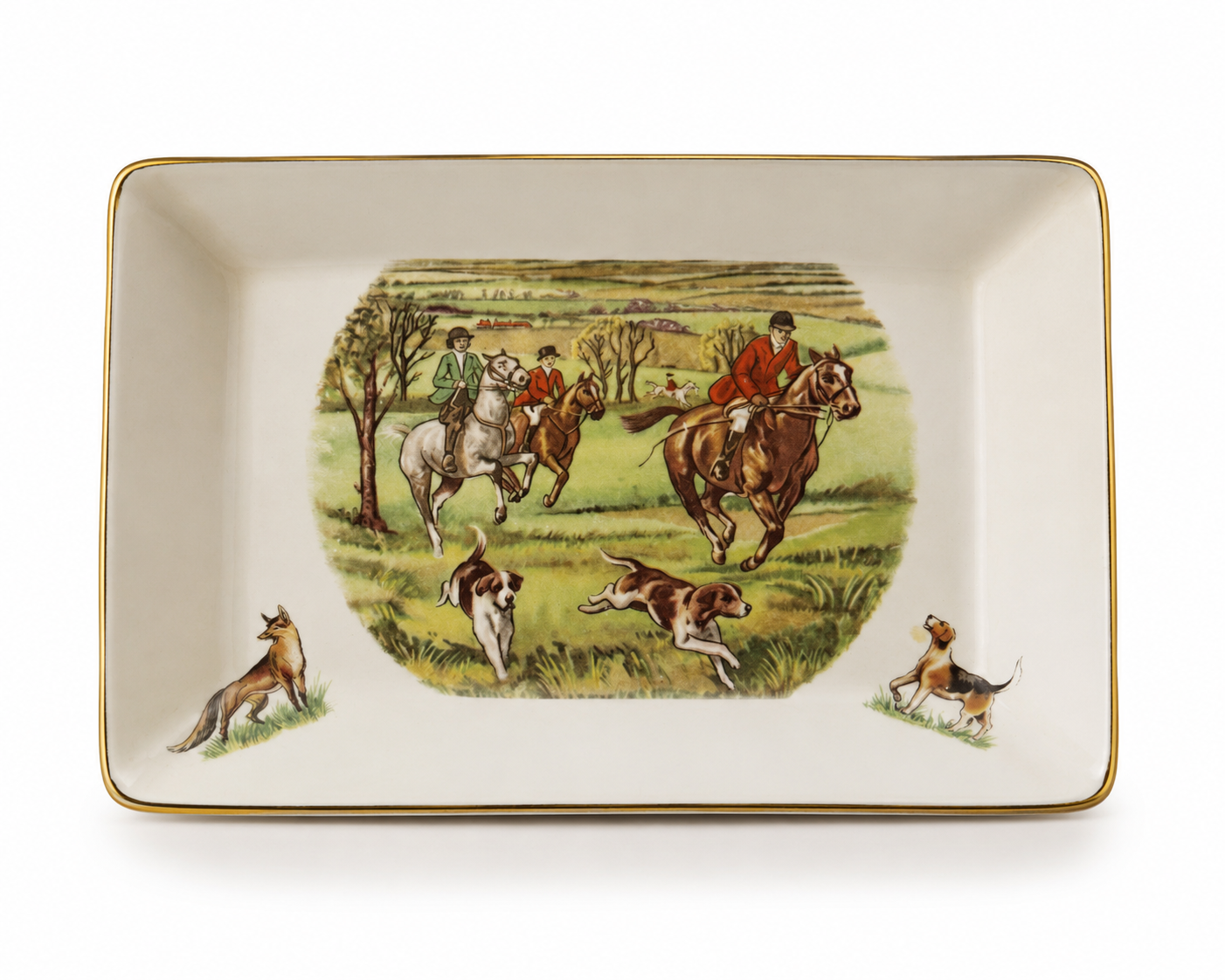 Vintage County Ware England Fox Hunt Trinket Dish | Gilt Rim Equestrian Ceramic Tray | English Hunting Scene Catchall
