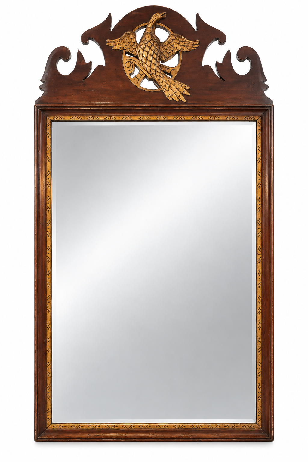 Antique Carved Wood Mirror with Eagle Crest