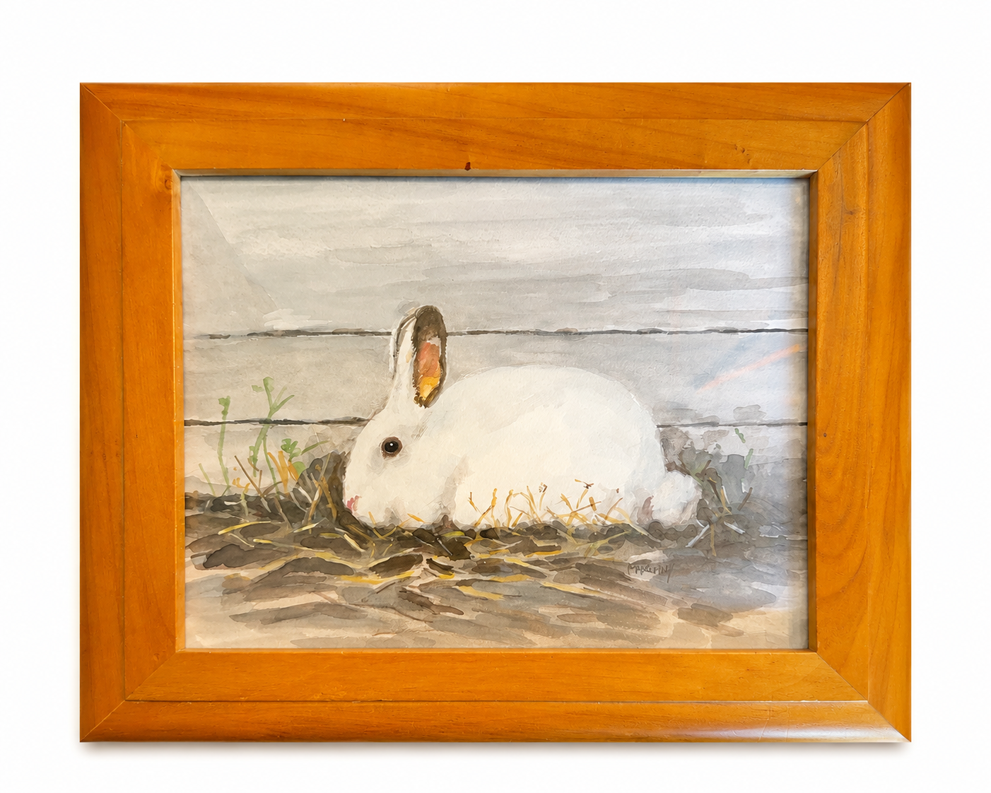 Pat McCarthy White Rabbit Watercolor, Framed