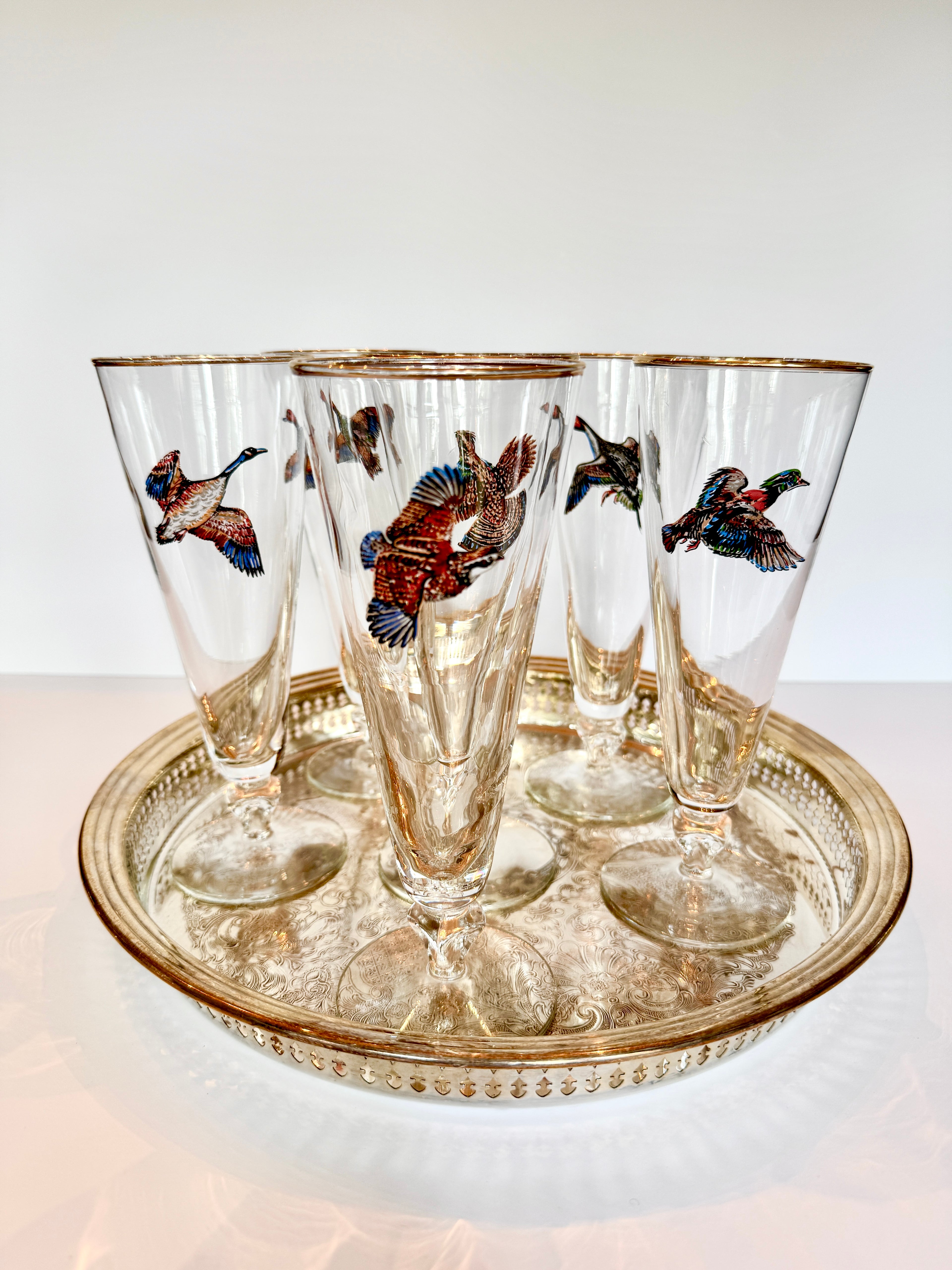 Vintage Sportsman Pilsner Glasses, Set of Six