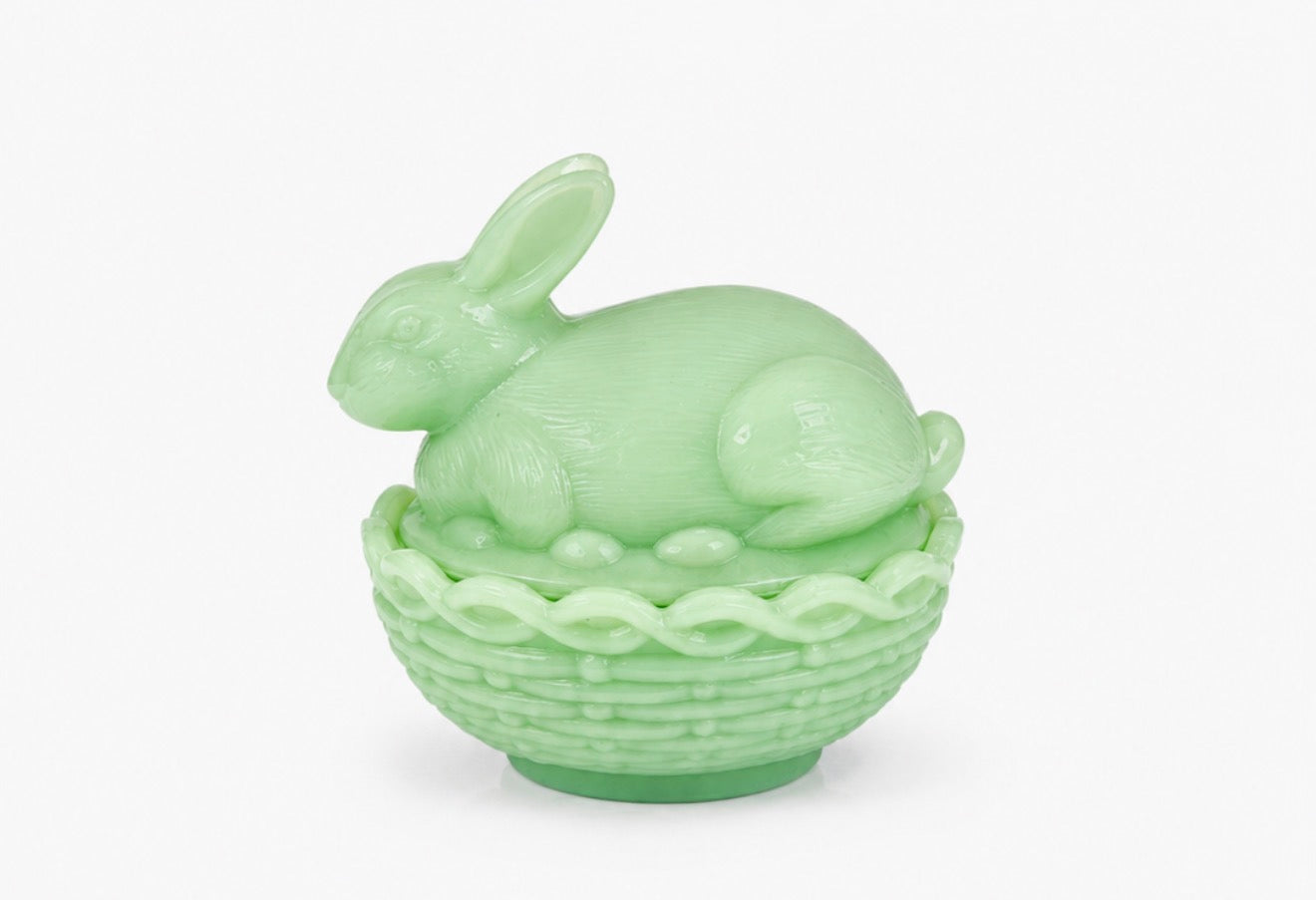 Vintage Jadeite Milk Glass Bunny Covered Dish, Rabbit Candy Box or Trinket Box