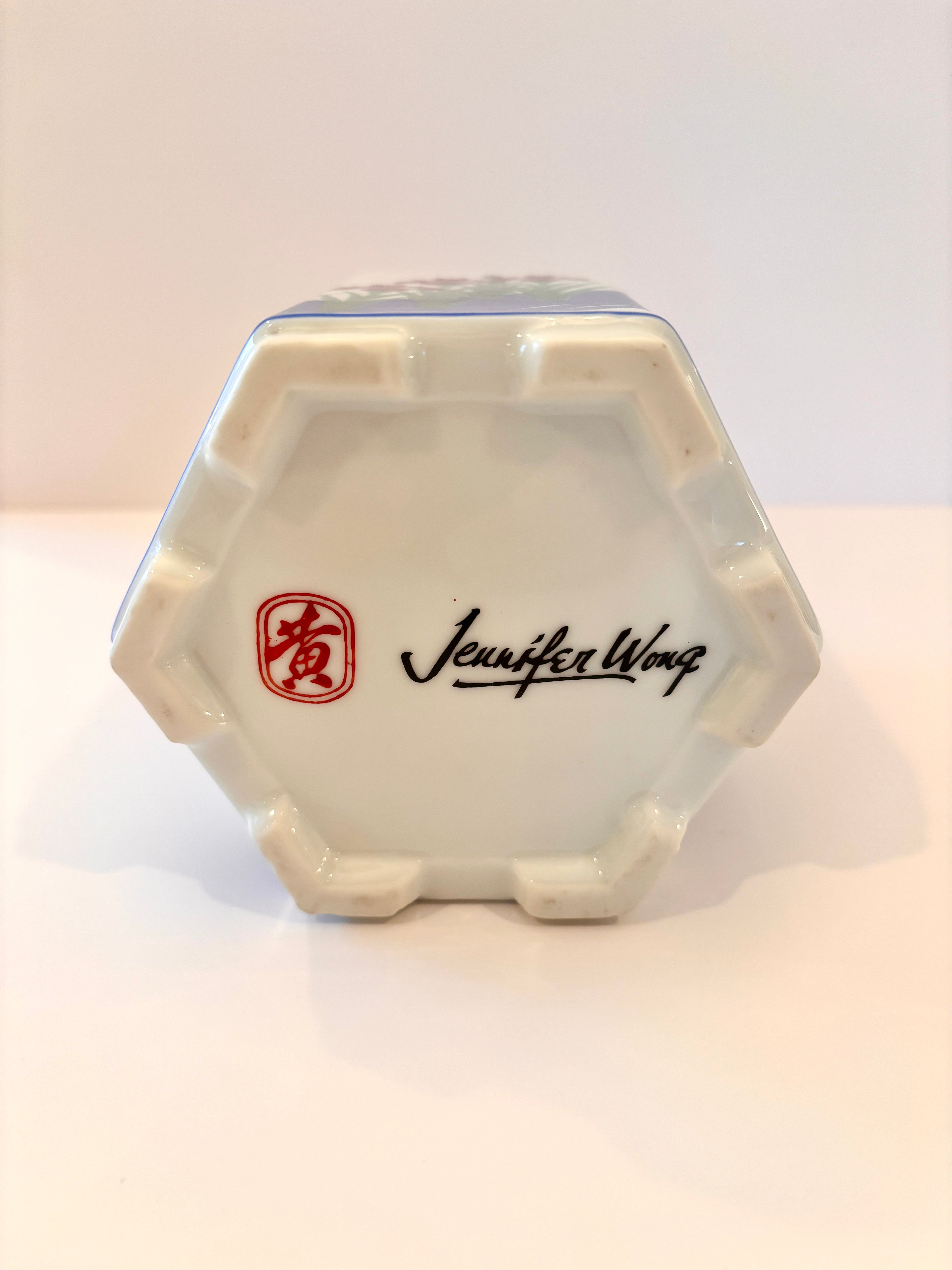 Jennifer Wong Hexagon Porcelain Ginger Jar. 5.5". Signed