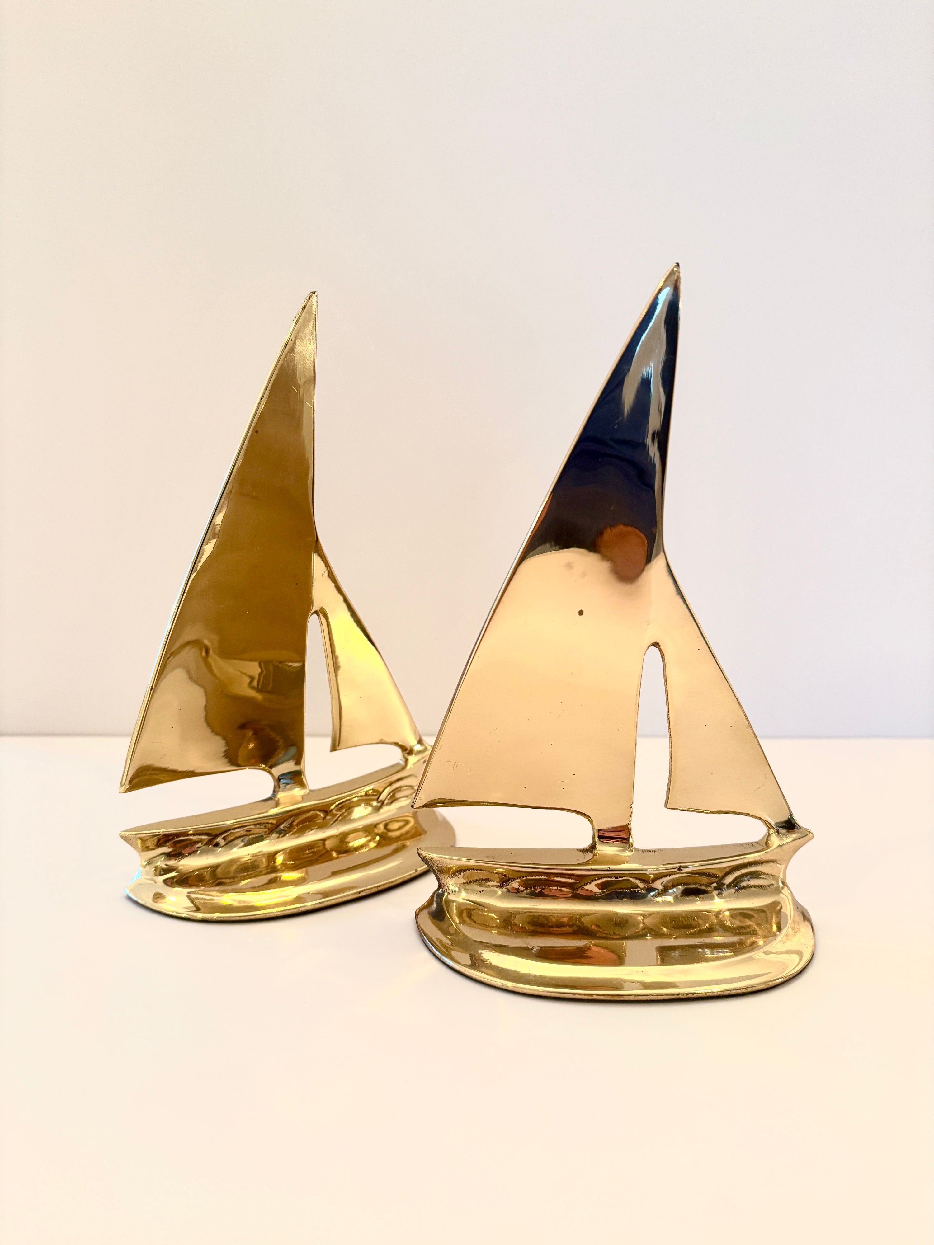 Brass sailboat bookend, detail