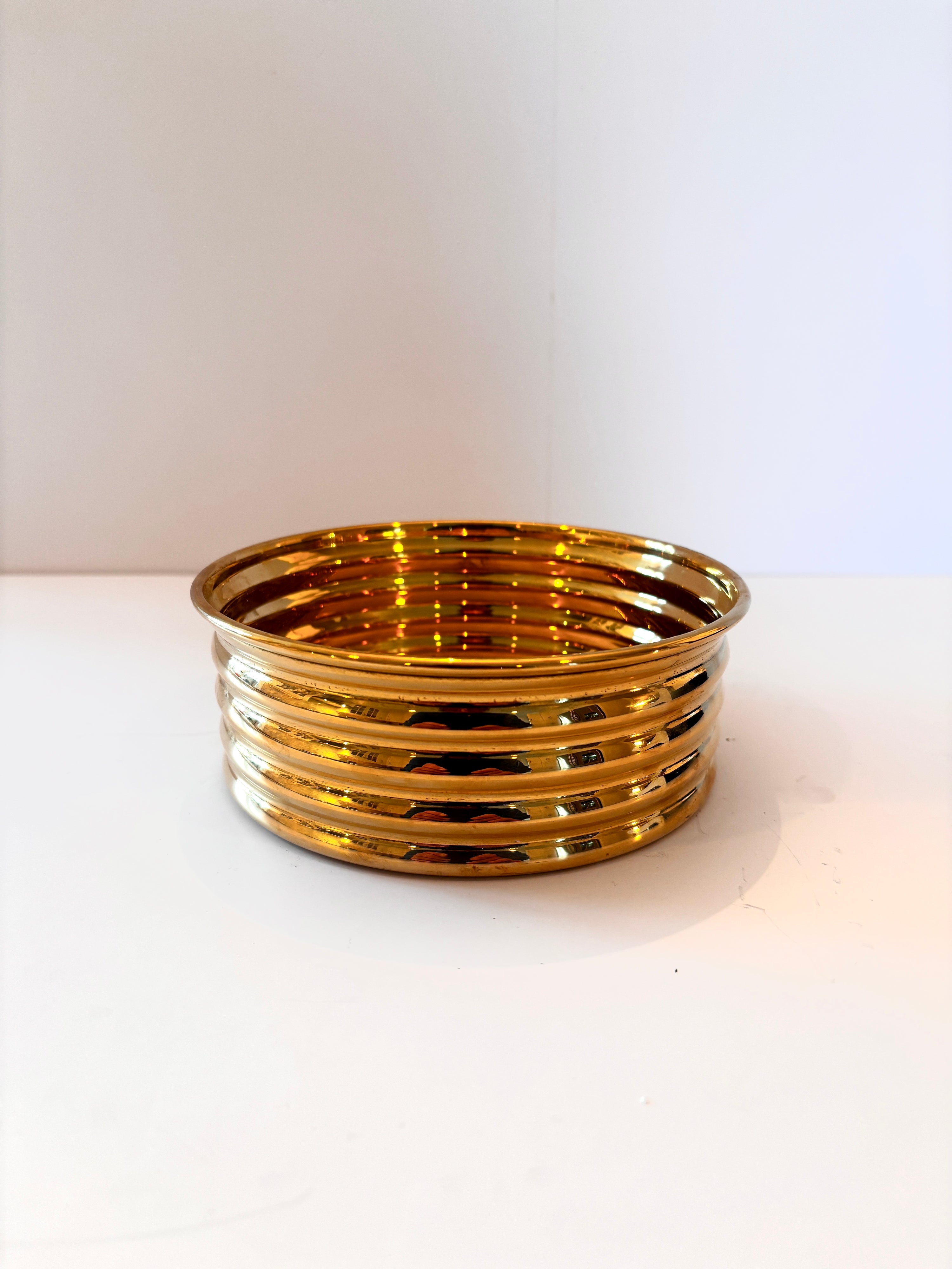 Svenskt Tenn solid brass coaster with a ribbed design, 5.5 inches