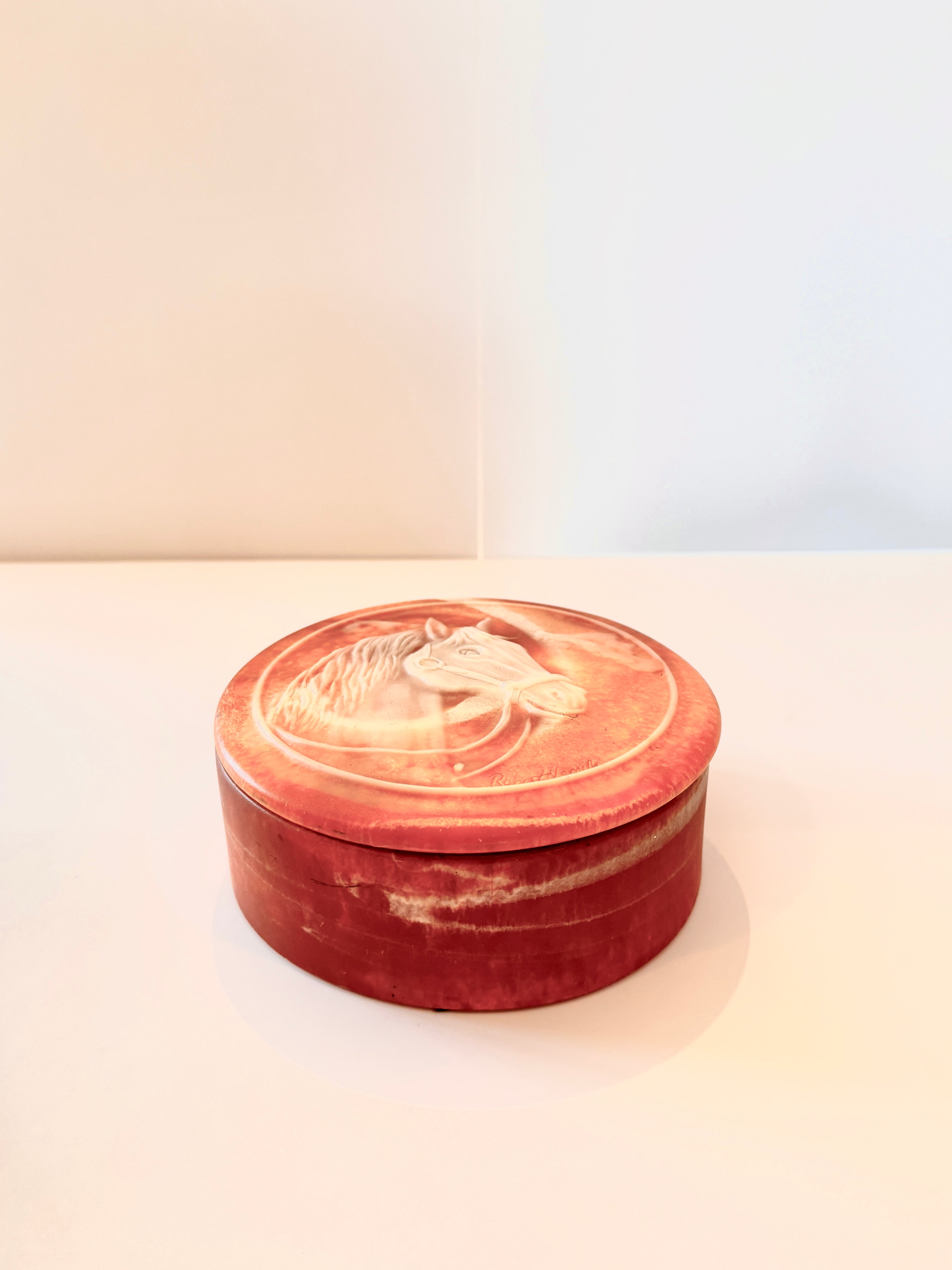 Sienna Horse Motif Incolay Vintage Round Decorative Box