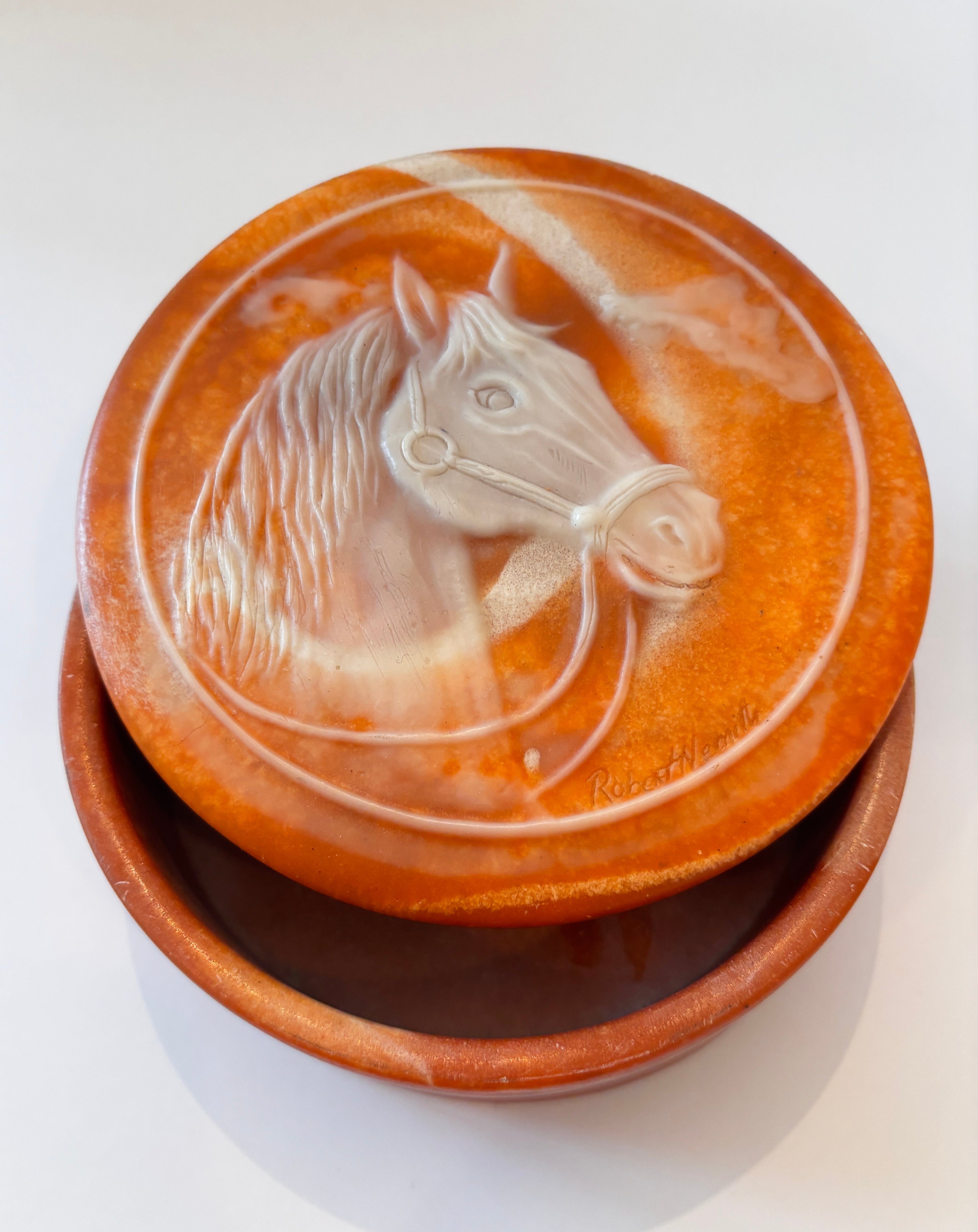 Sienna Horse Motif Incolay Vintage Round Decorative Box