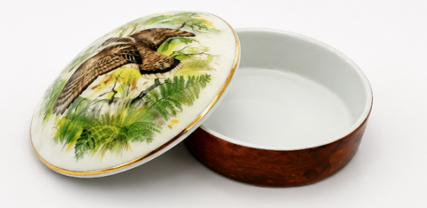 Limoges Woodcock Porcelain Box, Aratoria, France