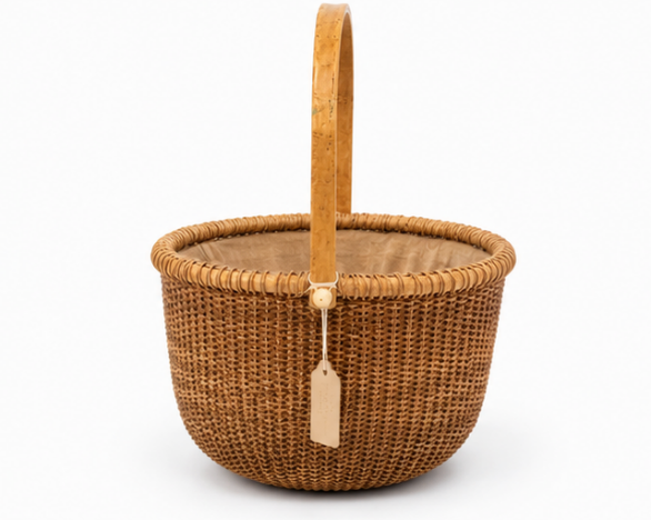Cestino vintage intrecciato in stile Nantucket con fodera con coulisse