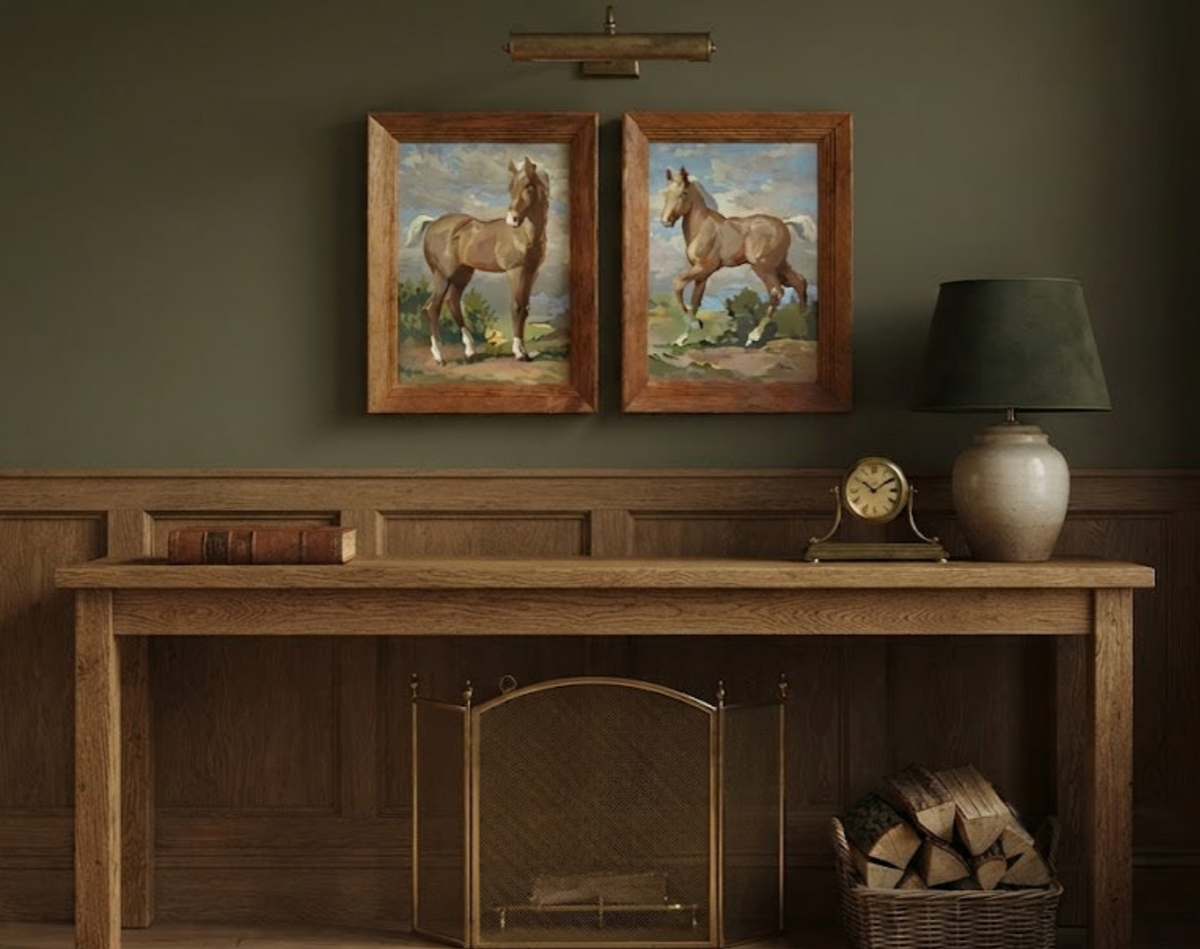 Pair of 1960s Paint-by-Number Horse Paintings