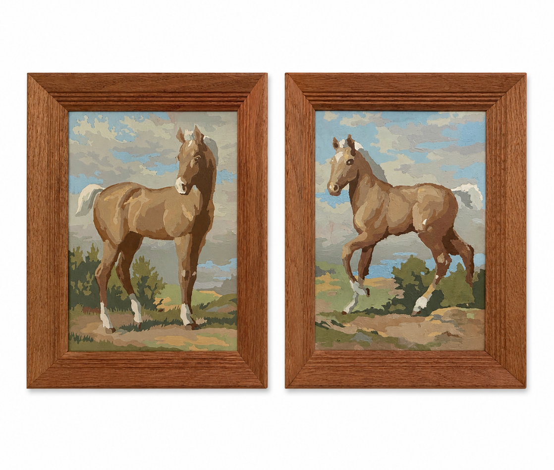 Pair of 1960s Paint-by-Number Horse Paintings