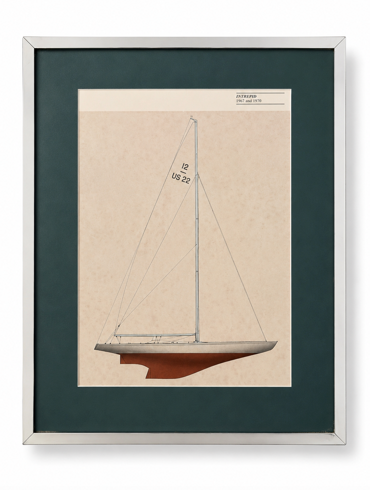 Vintage "Intrepid" Sail Plan Print, Chrome Frame