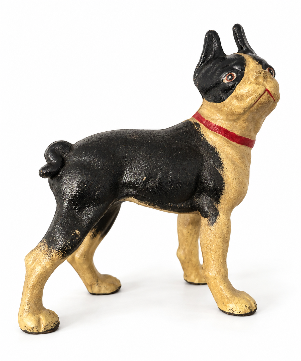 Vintage Hubley Cast Iron Dog Doorstop Bank, Black & Tan Boston Terrier
