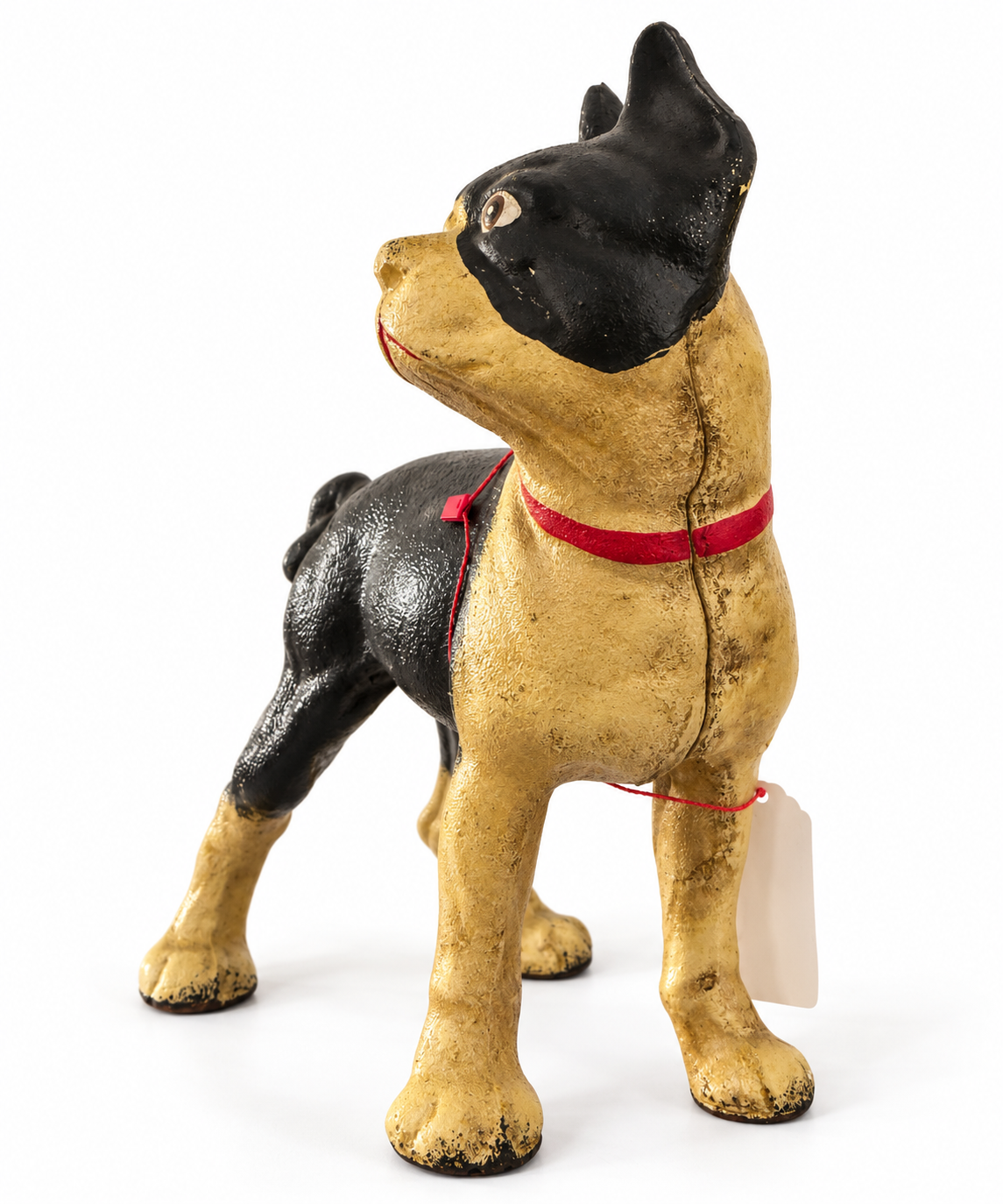 Vintage Hubley Cast Iron Dog Doorstop Bank, Black & Tan Boston Terrier