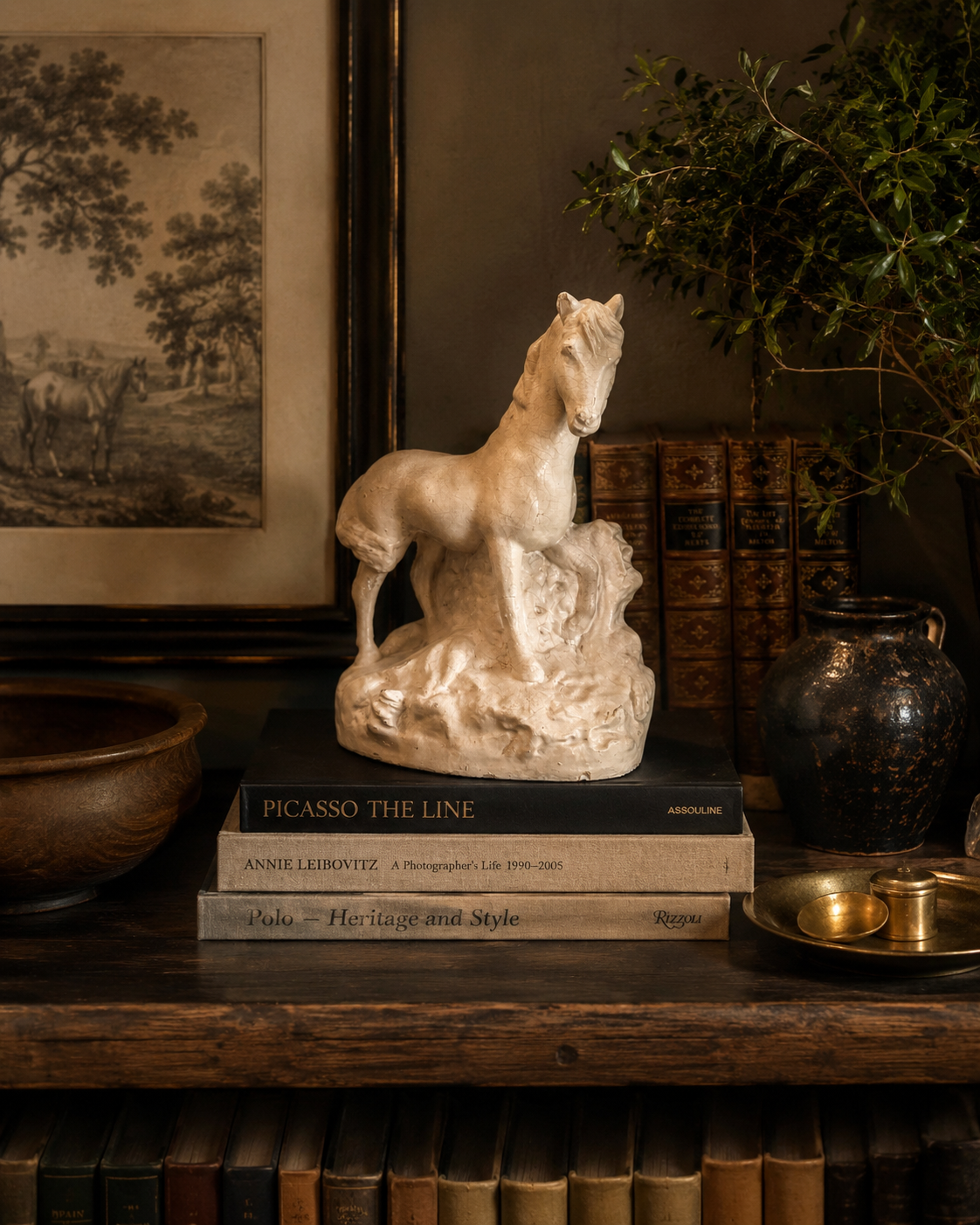 Vintage fox oil painting on an oval Florentine gilt board