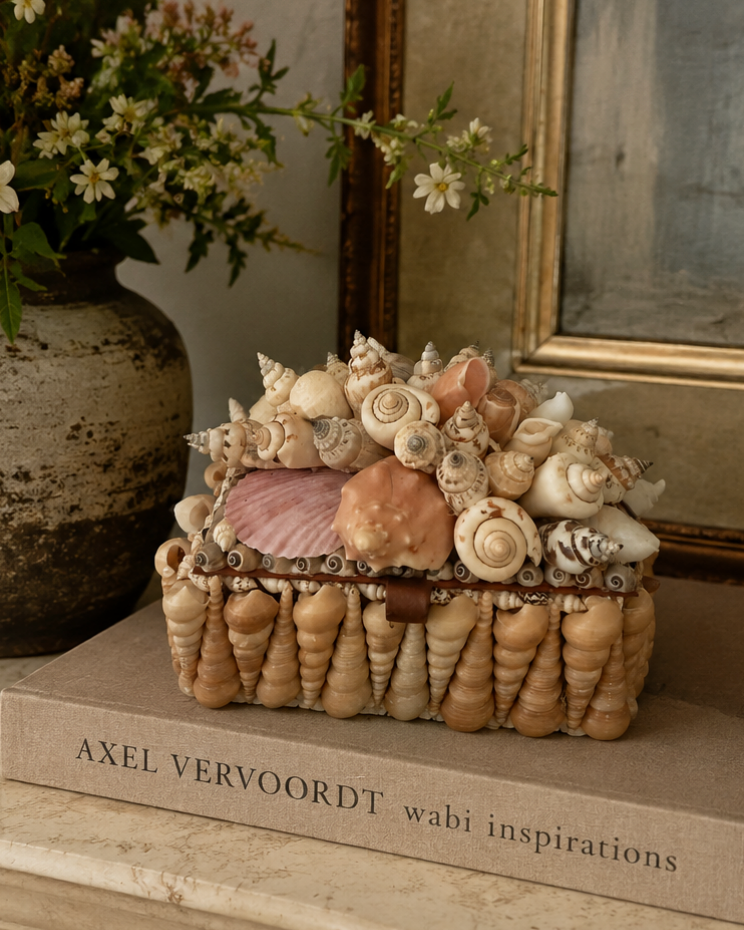 Vintage handcrafted seashell keepsake box.
