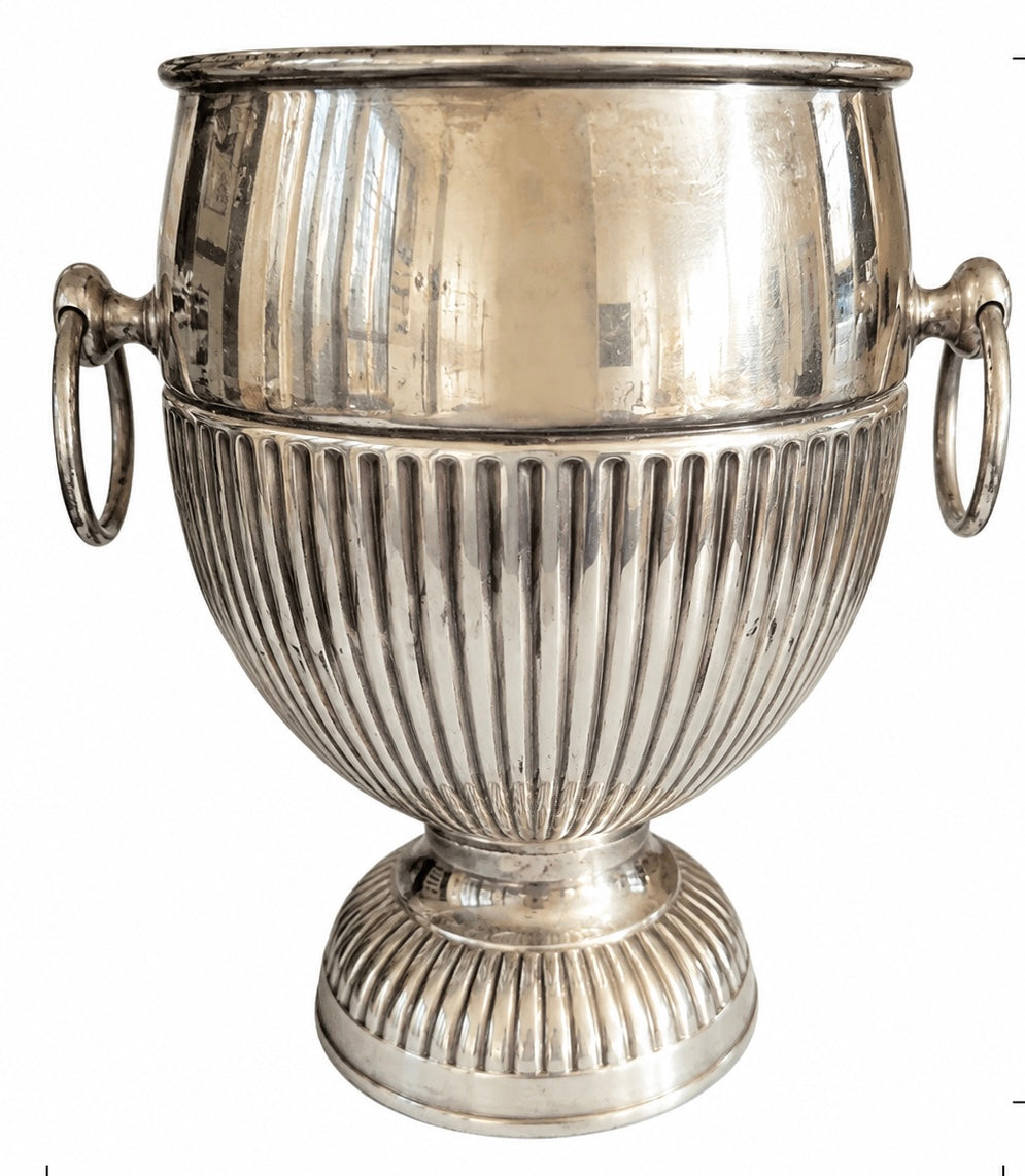 Vintage Silver-Plated Fluted Urn with Ring Handles