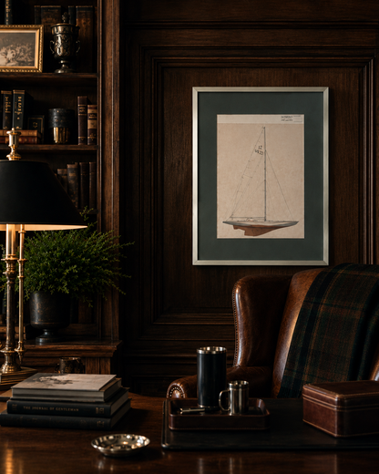 Vintage "Intrepid" Sail Plan Print, Chrome Frame