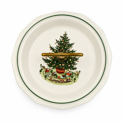 Vintage Christmas Tree Village Two-Tier Serving Stand