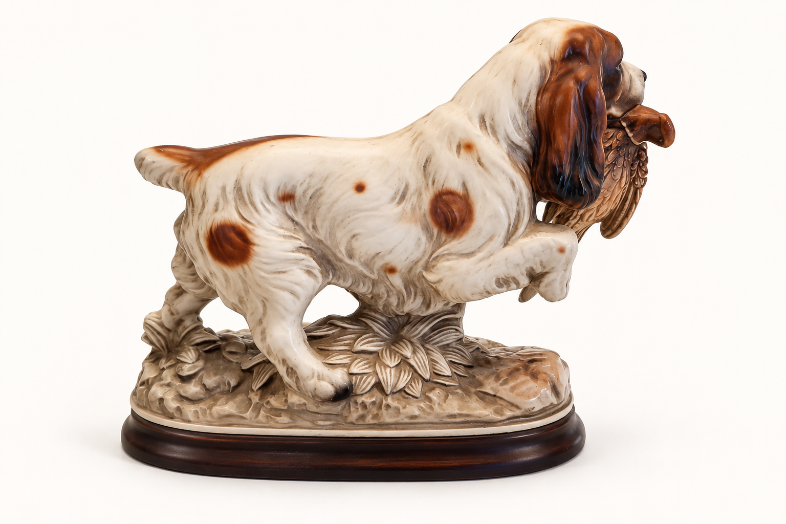 Vintage Porcelain Hunting Spaniel Figurine with Game Bird