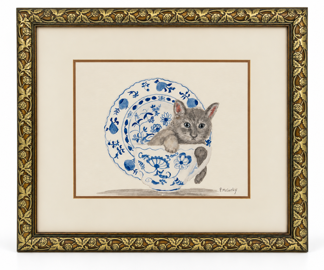 Cat in Delft plate, detail