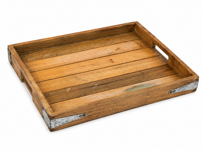 Vintage Reclaimed Wood Serving Tray with Metal Corner Brackets