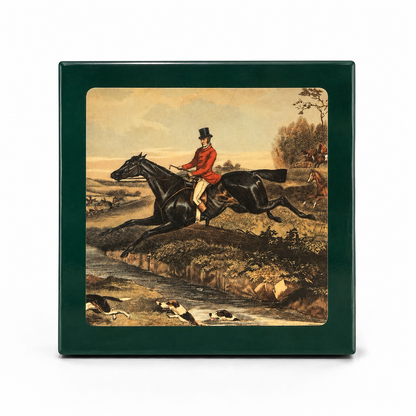 Fox Hunt Coaster Set in Green Lacquer Box