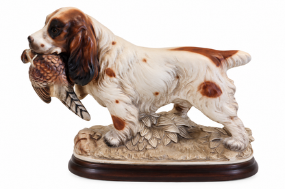 Vintage Porcelain Hunting Spaniel Figurine with Game Bird