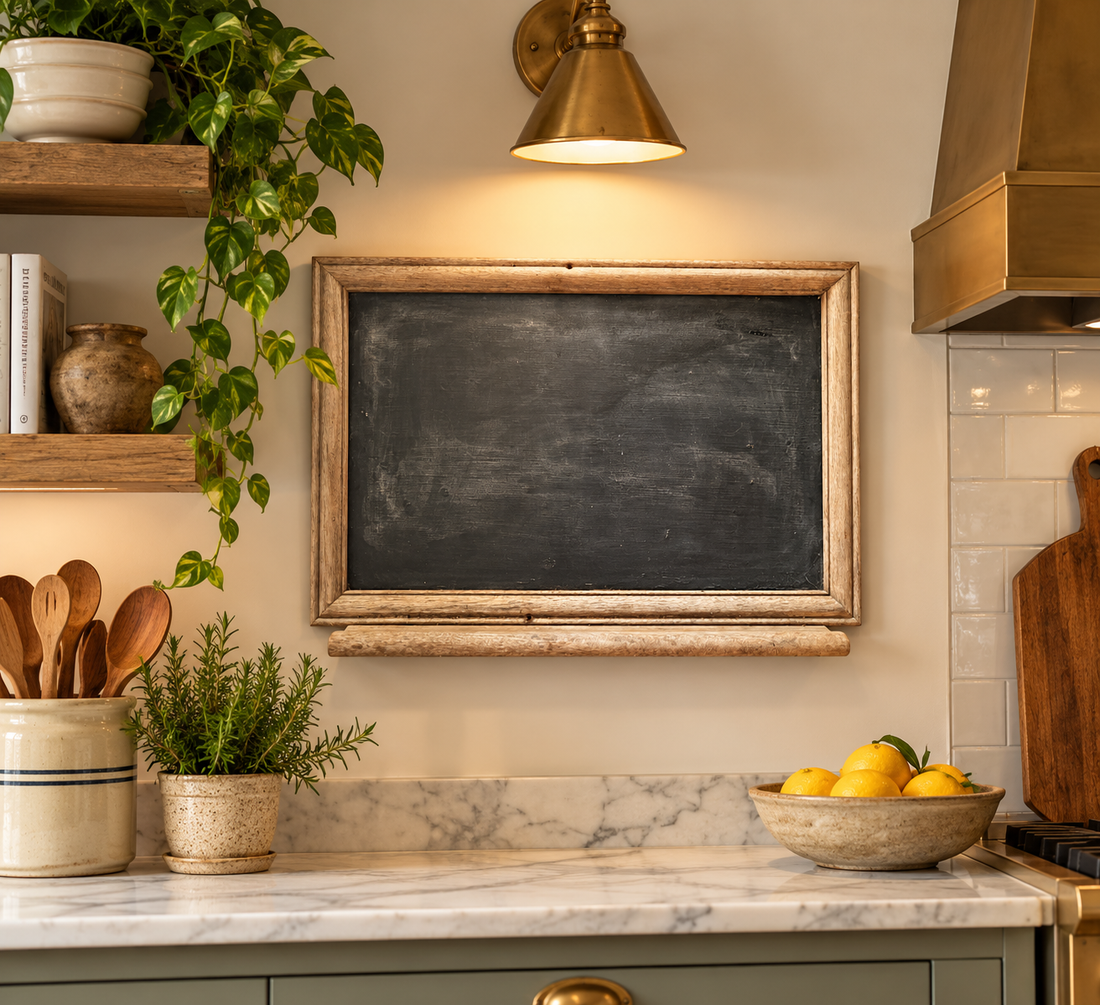Antique Rustic Framed Chalkboard with Wooden Chalk Ledge