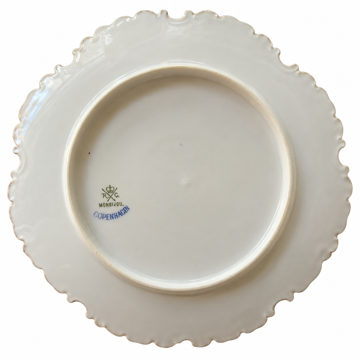 Vintage R.C. Monbijou Czechoslovakia Porcelain Plate with Ornate Scalloped Edge. Set of 6