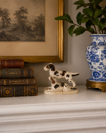 Vintage Japanese Porcelain Setter Dog Figurine Pair, Pointing &amp; Reclining