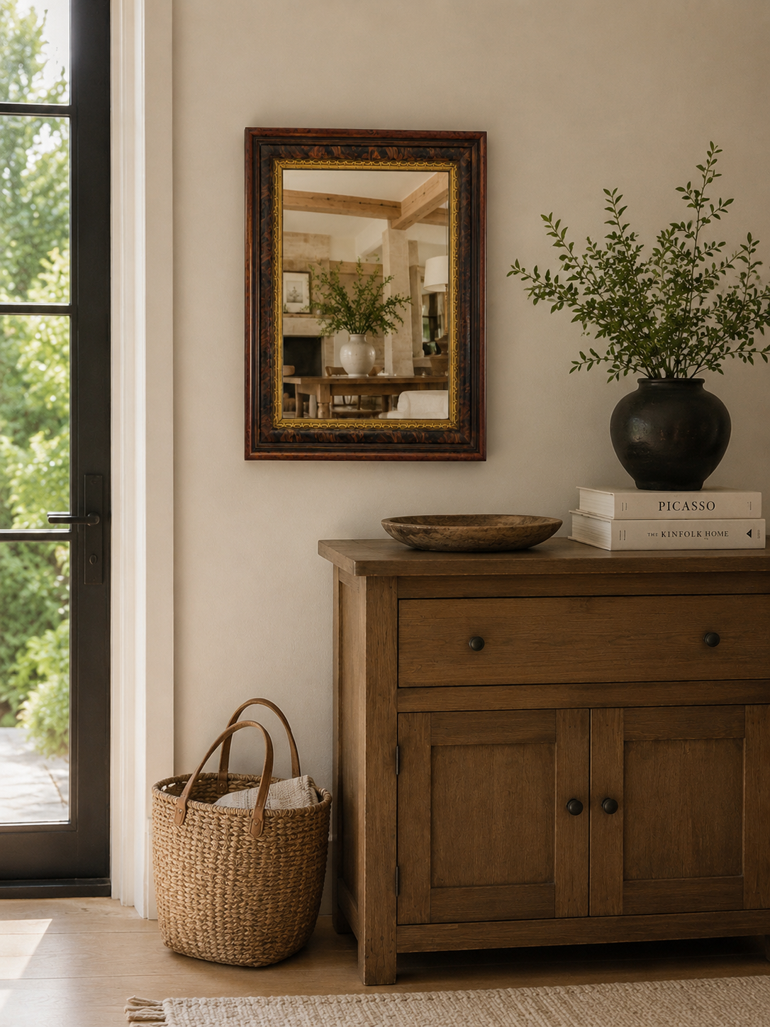 Vintage Burl Wood &amp; Gilt Wall Mirror