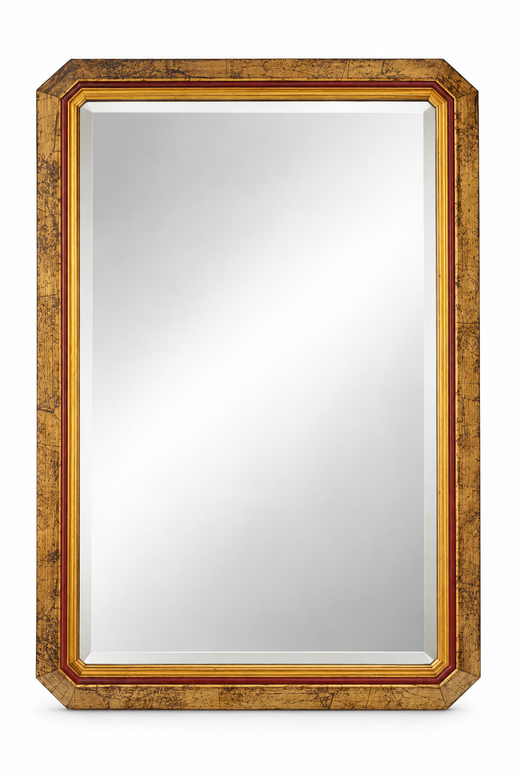 Vintage Gilt Wood Mirror with Burgundy Accent