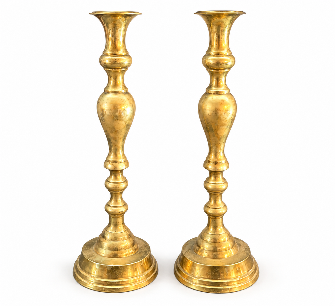 Vintage Brass Candlesticks – Ornate Turned Pair
