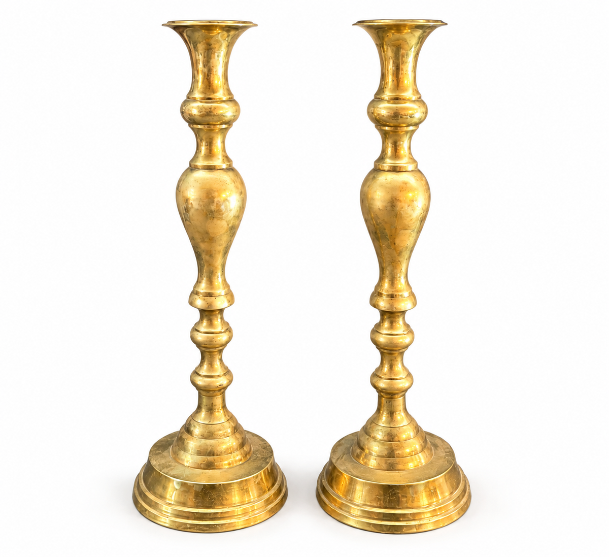 Vintage Brass Candlesticks – Ornate Turned Pair