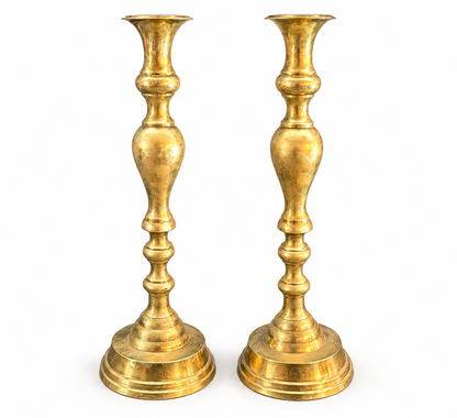 Vintage Brass Candlesticks – Ornate Turned Pair
