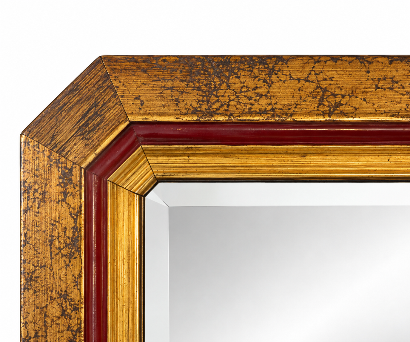 Vintage Gilt Wood Mirror with Burgundy Accent