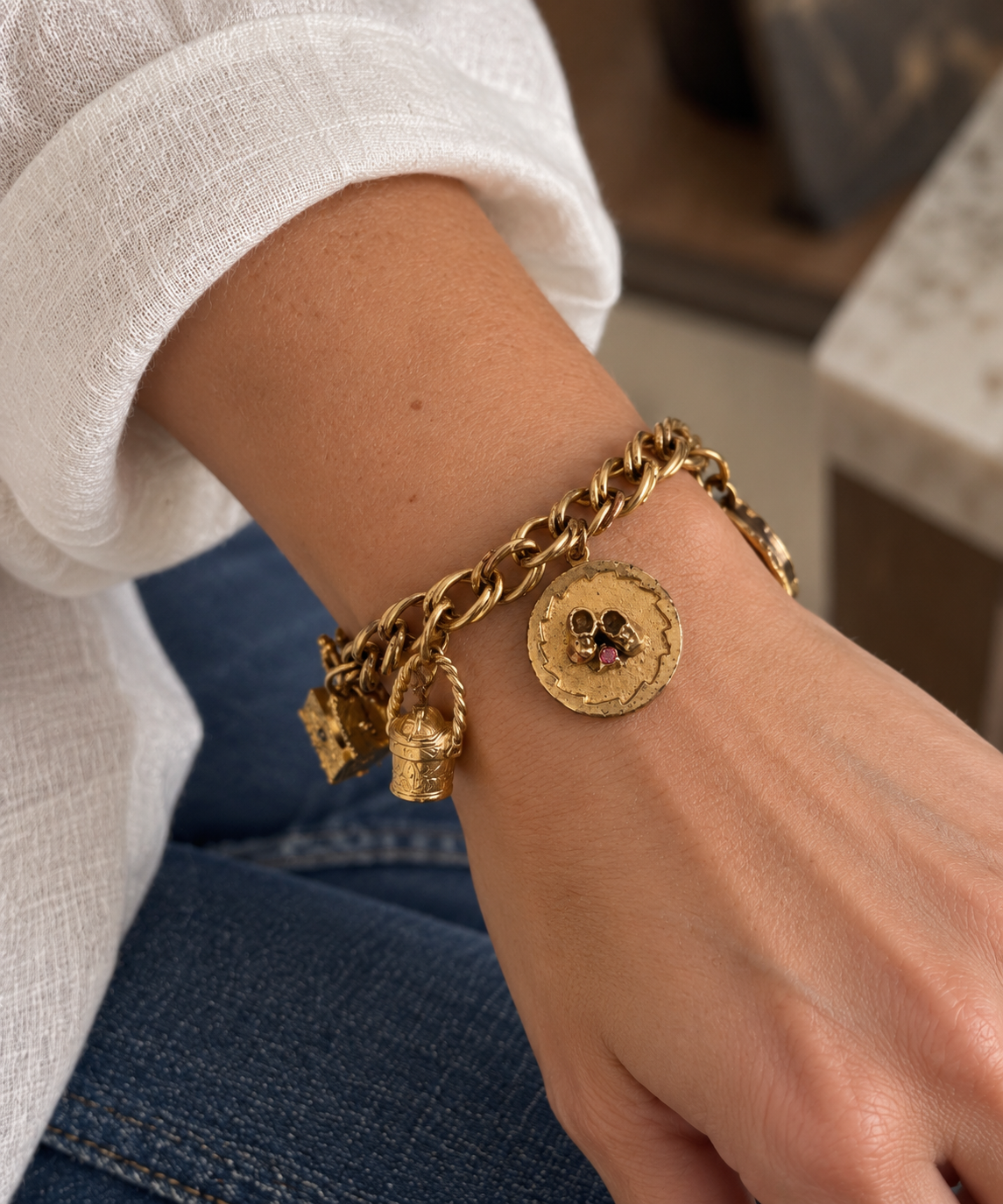 Vintage Gold-Tone Multi-Charm Bracelet