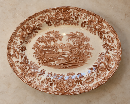 Vintage Franciscan Tonquin Transferware Platter – Brown Floral Landscape, Staffordshire England