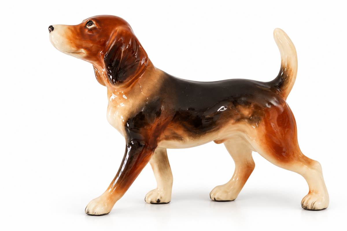 Vintage Glazed Ceramic Hound Dog Figurine