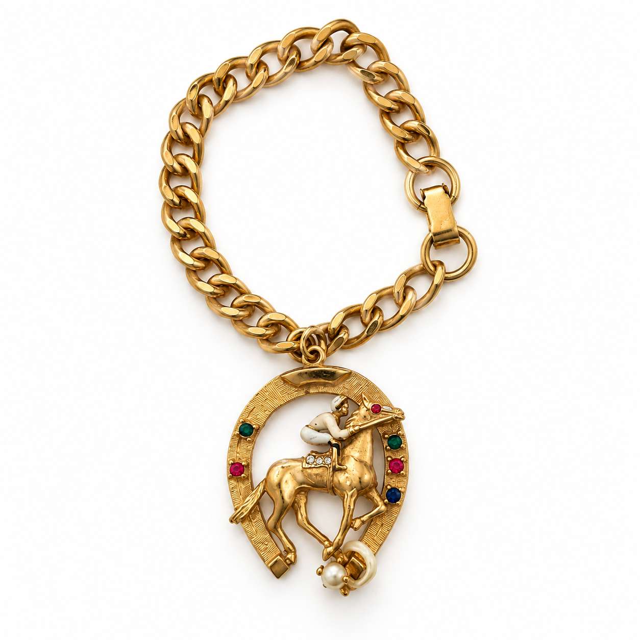 Vintage Equestrian Horse &amp; Horseshoe Charm Bracelet