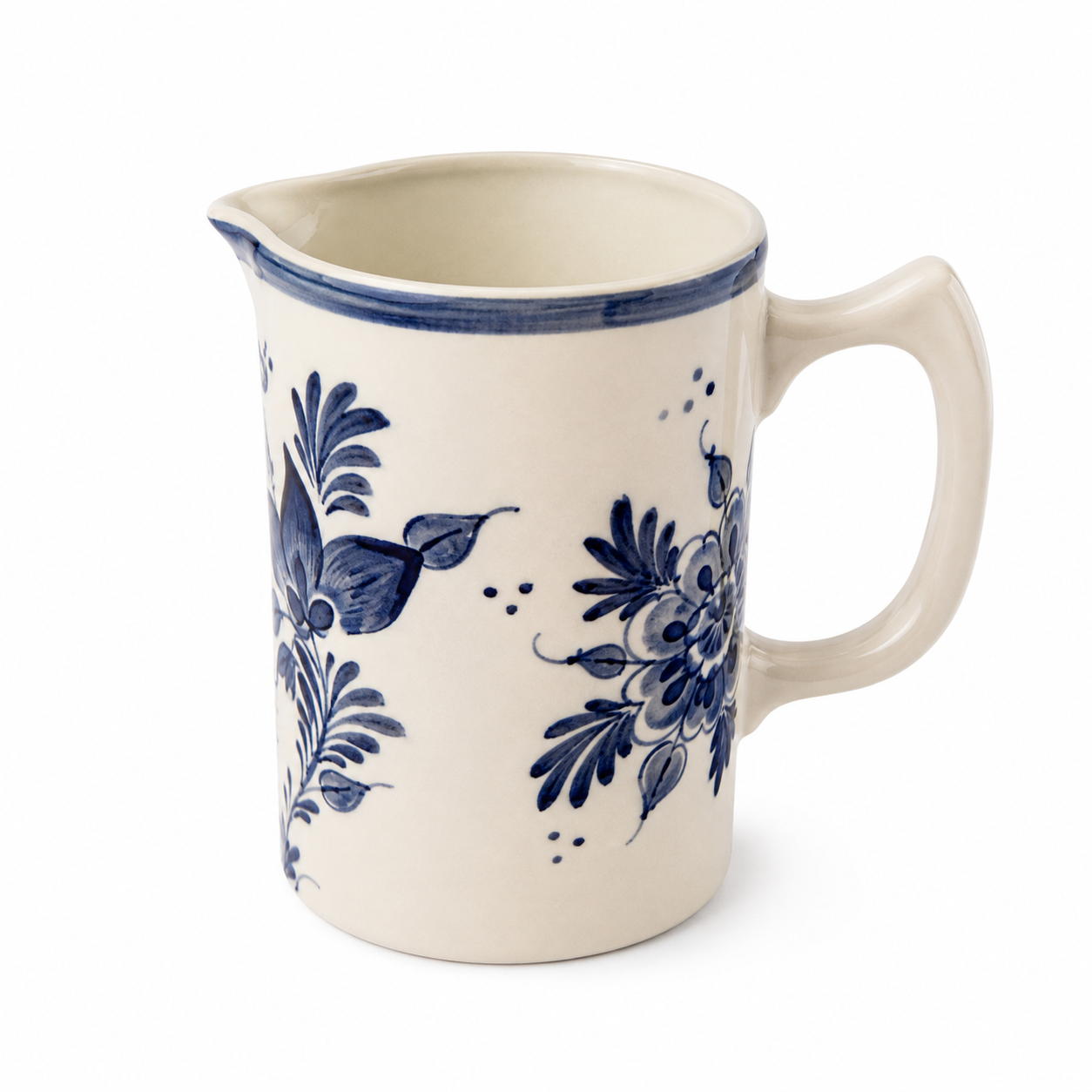 Vintage Delft-Style Hand-Painted Floral Pitcher, Blue &amp; Cream
