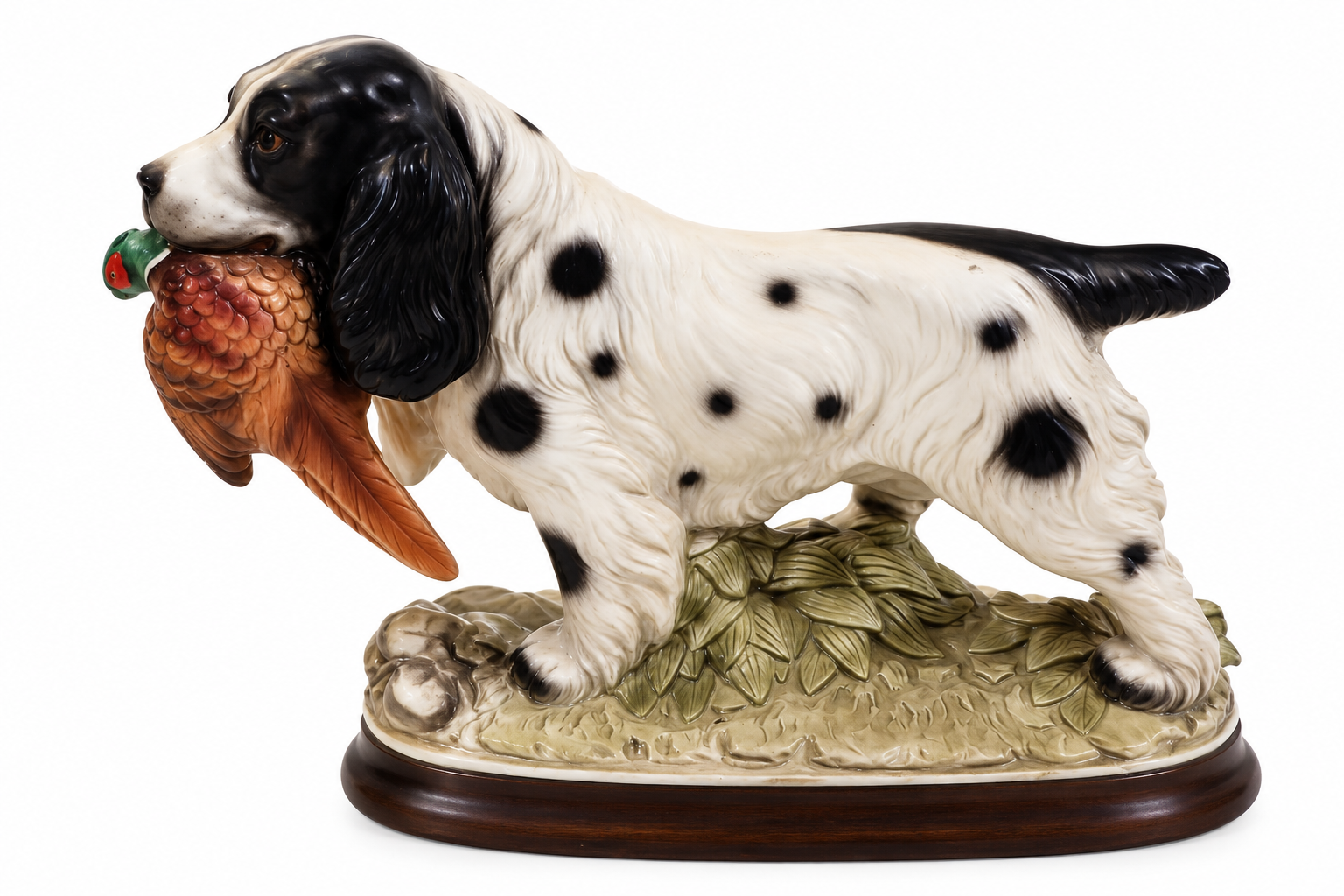 Vintage Japanese Spotted Hunting Dog Figurine with Game Bird