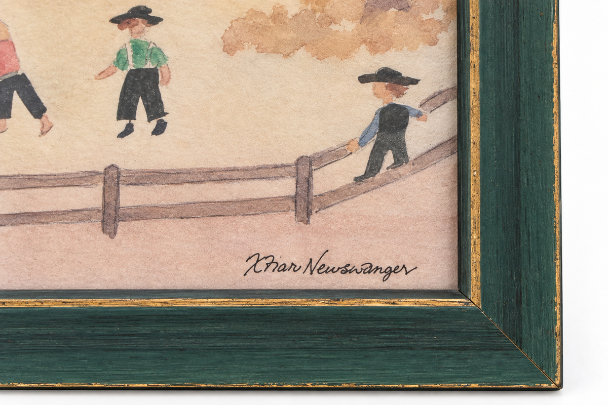 Vintage Amish Folk Art Print by XHan Newswanger, Framed