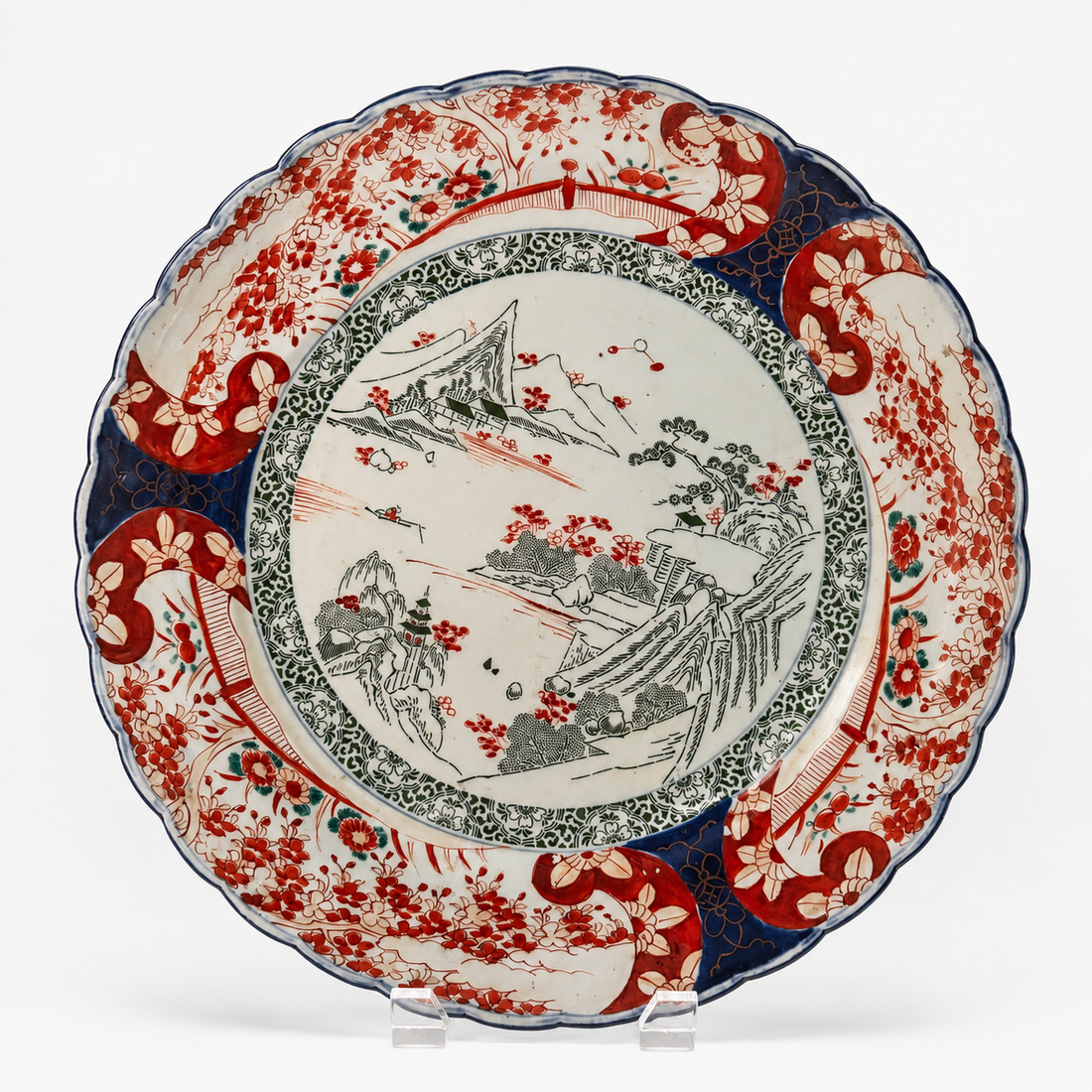 Large Imari Charger with Green Landscape. Meiji Japan