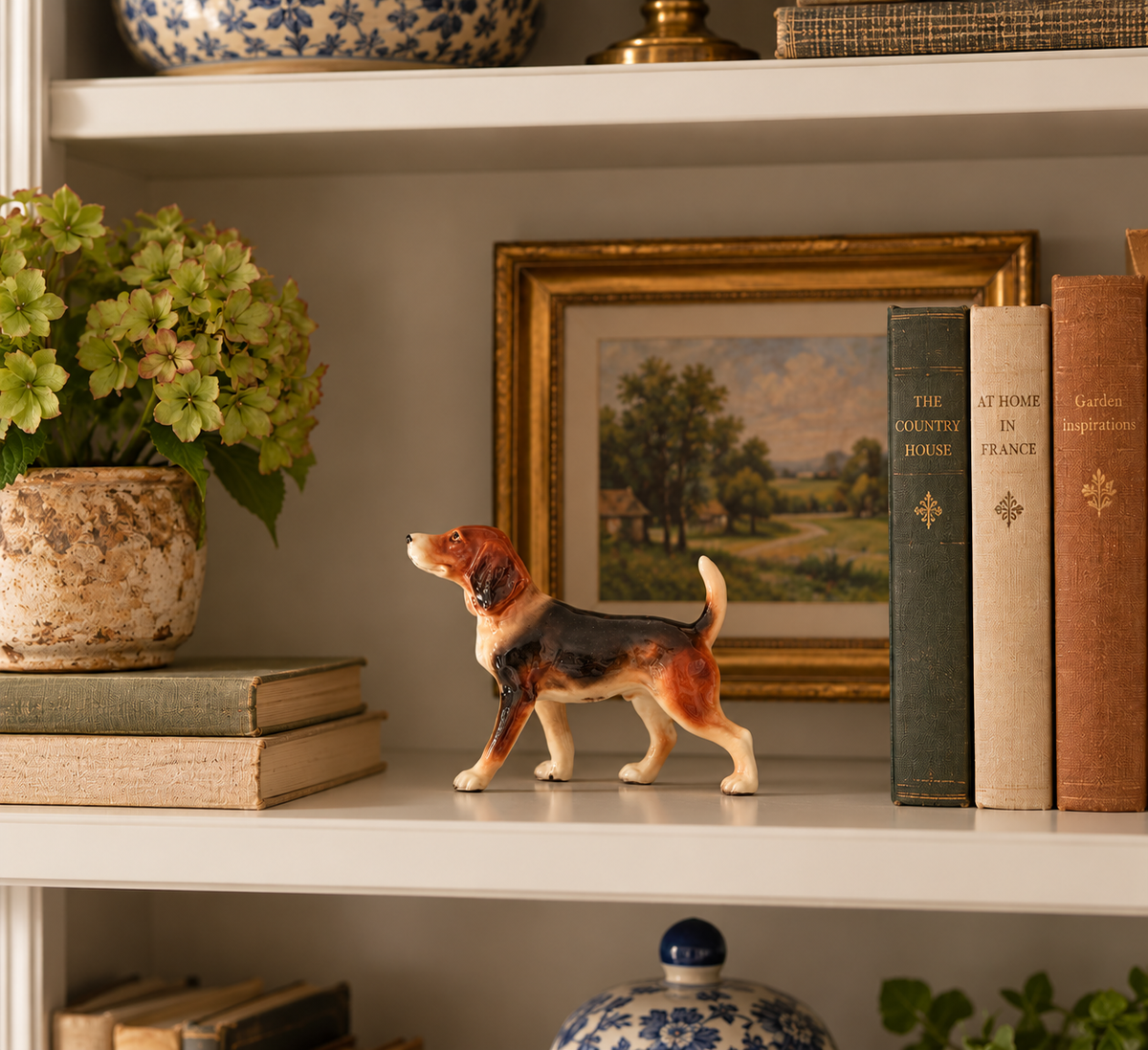 Vintage Glazed Ceramic Hound Dog Figurine