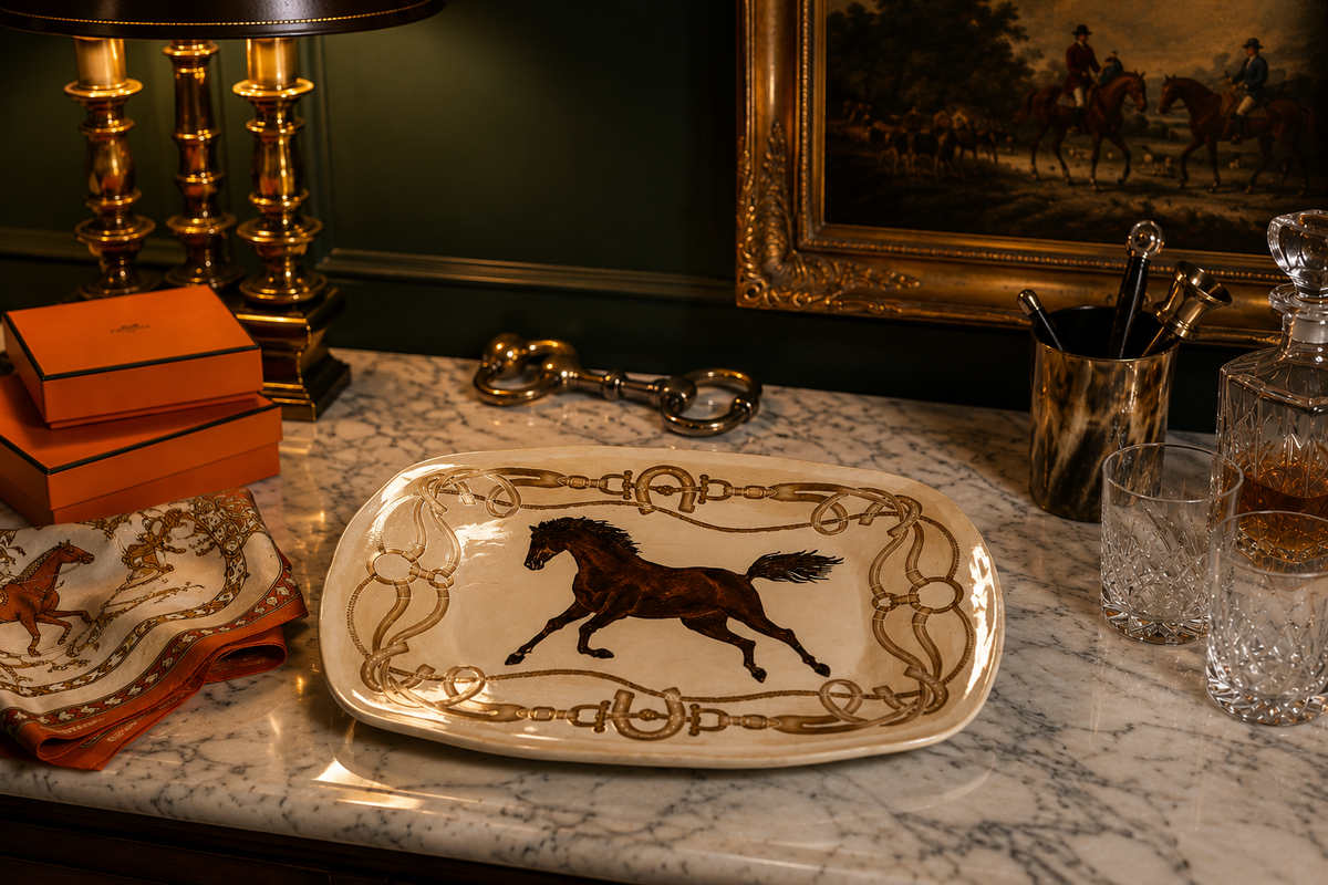 Vintage Equestrian Horse &amp; Snaffle-Bit Platter