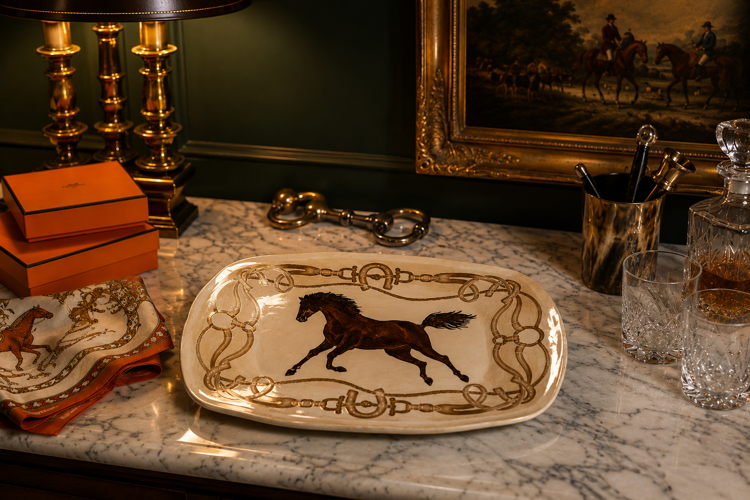 Vintage Equestrian Horse &amp; Snaffle-Bit Platter