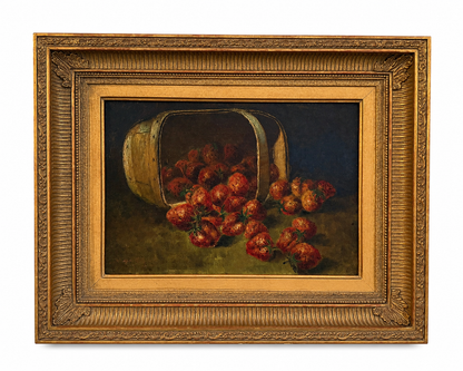 Nature morte vintage aux fraises. Huile sur panneau