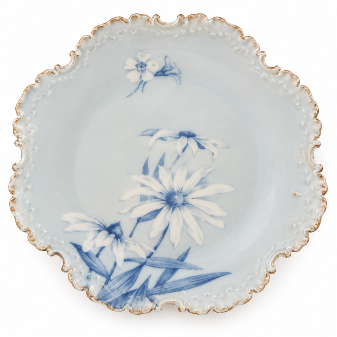 Vintage R.C. Monbijou Czechoslovakia Porcelain Plate with Ornate Scalloped Edge. Set of 6